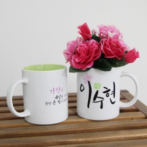 포토 네임 머그컵 핑크꽃 - 단체선물